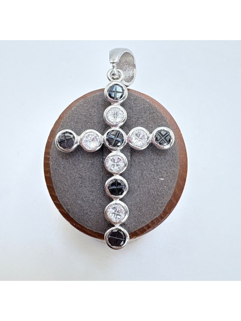 Dark Blue & White Cubic Zirconia Cross Pendant 925 Sterling Silver 2.5" Length